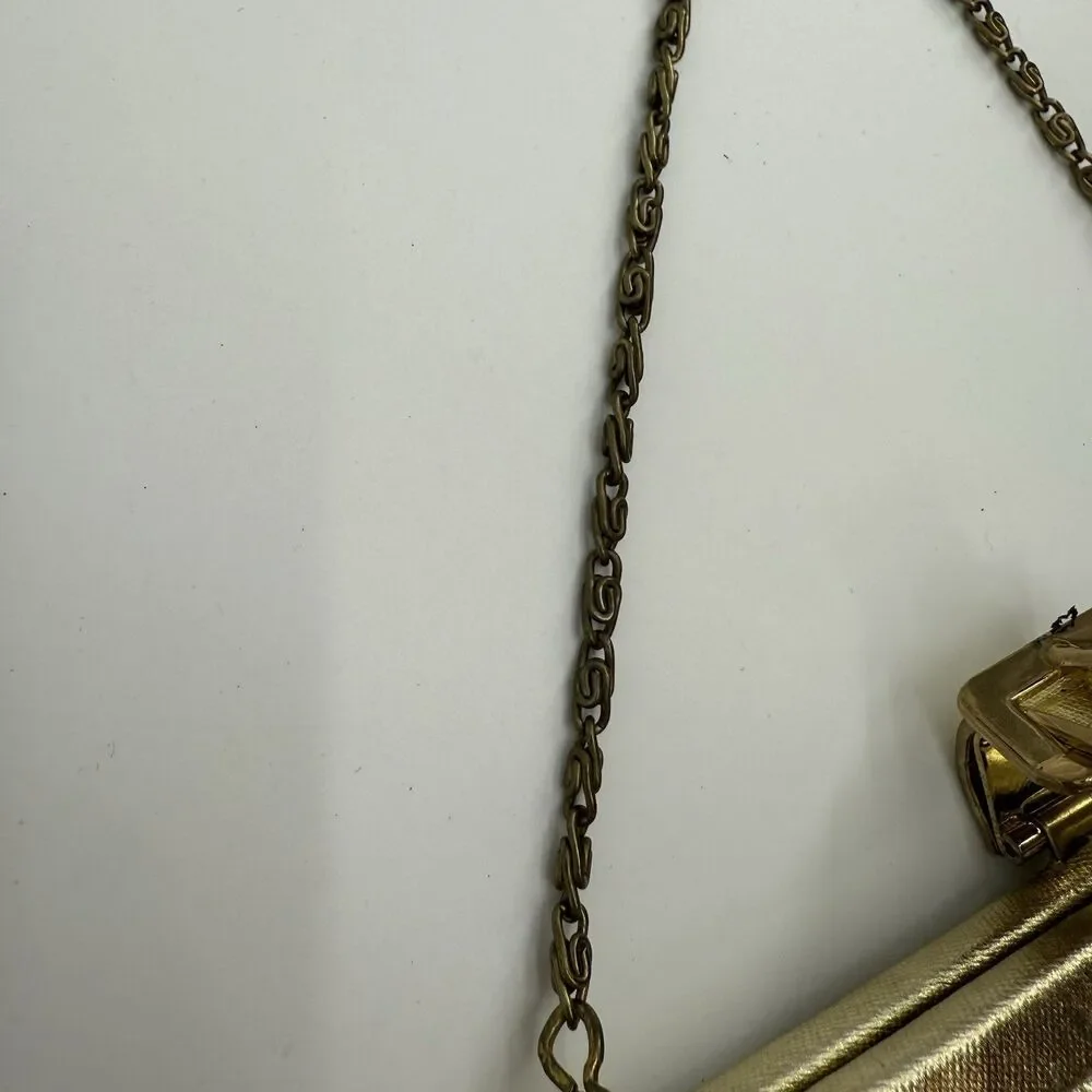 Vintage Unbranded Gold Metallic Shiny Clutch Bag Evening Formal Buckle Satin